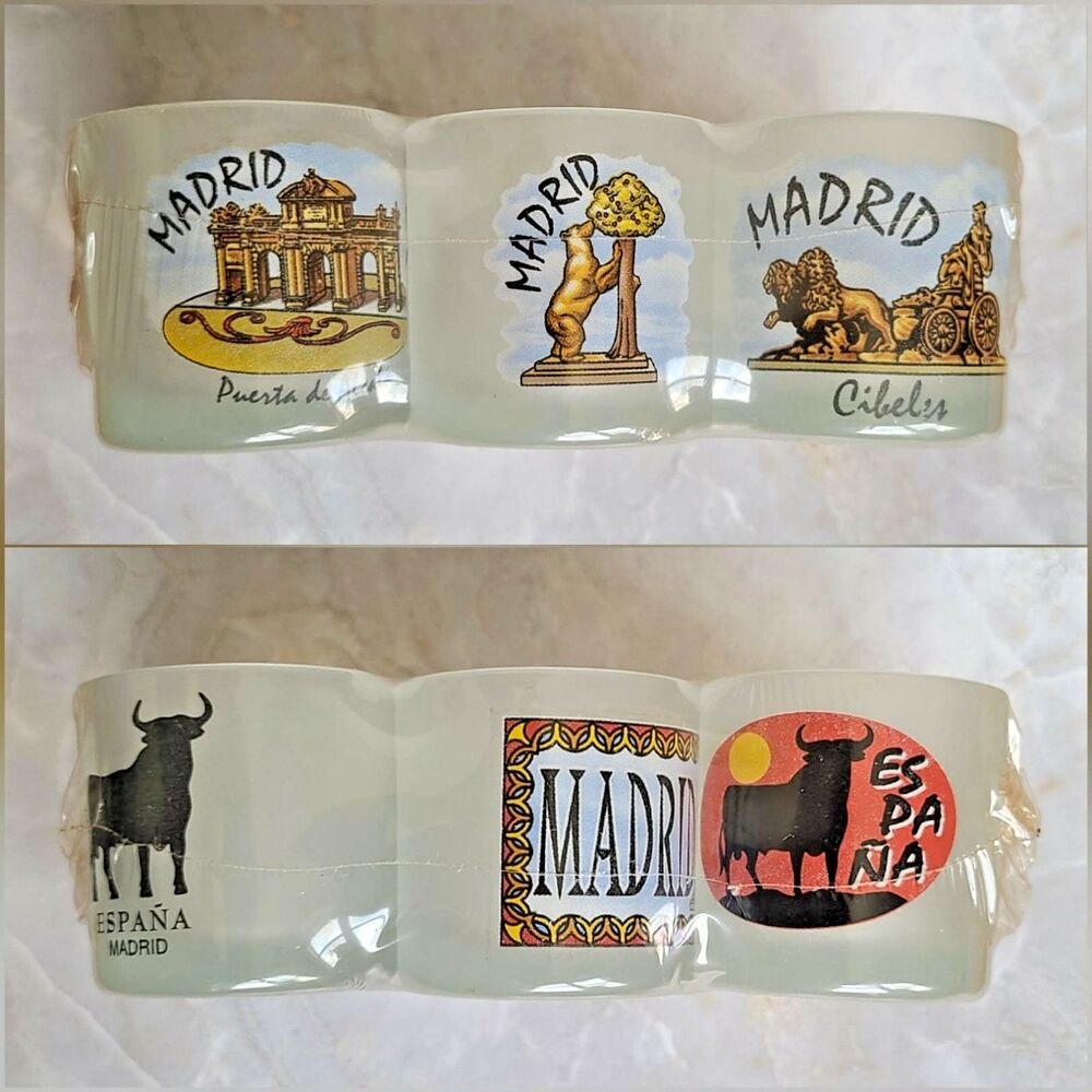 Madrid Spain Mini Souvenir Shot Glass Set Of 6 Cibeles Espana Bull Barware Glass
